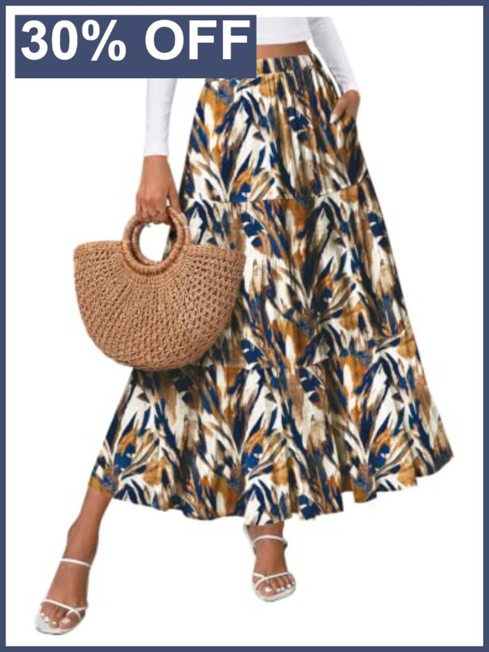 Women's Chiffon High Waist Pleated Maxi Skirt with Pockets